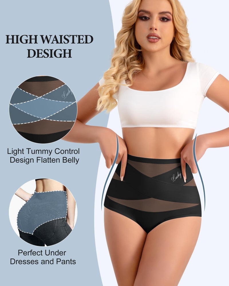 MIOTAN Women's Underwear 4 Pack Tummy Control High Waisted Postpartum Ladies Panties Compression Post Partum Nylon, Black, L - Image 2
