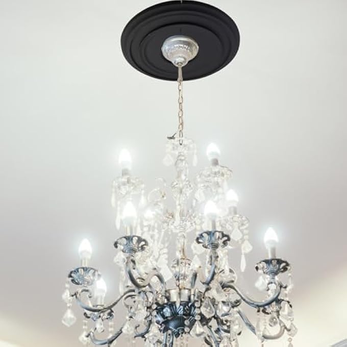 12.2" 2PCS BLACK PU CEILING FAN LIGHT COVERS TRADITIONAL CEILING MEDALLION RING DECORATIVE CEILING FAN LIGHT COVERS PLATE FOR LIGHT FIXTURES AND CEILING FANS - Image 2