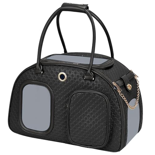 Minsong Stylish Luxury Dog Carrier Purse for Small Dogs Ventilated Pet SoftSided Dog Cat Carrier Travel Tote Bag for Puppies Small Animals with Pockets Black 169inch x 9inch x 118inchLxWxH - Image 1