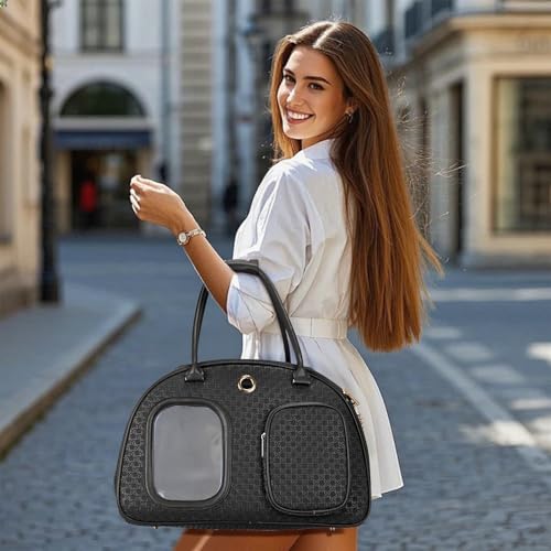 Minsong Stylish Luxury Dog Carrier Purse for Small Dogs Ventilated Pet SoftSided Dog Cat Carrier Travel Tote Bag for Puppies Small Animals with Pockets Black 169inch x 9inch x 118inchLxWxH - Image 3