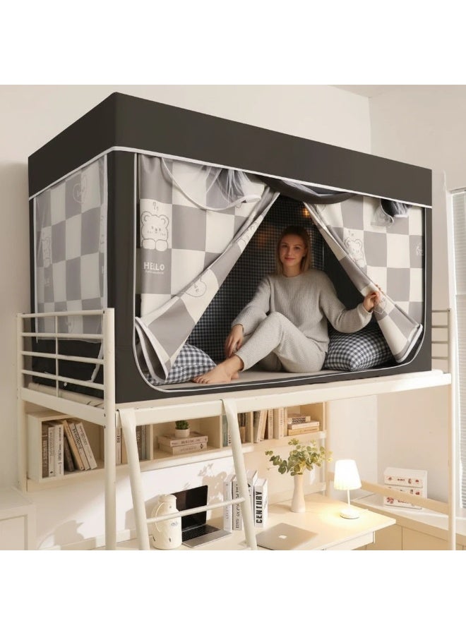 واي آند دي تعتيم على المرسى العلوي Bunk Bed Curtains للنوم غرفة نوم مضاد للضوء زخرفة زميلة الغرفة الخصوصية غطاء المظلة الصورة الخلفية ديكور Backdrop تعتيم الستار 6 لوحات مع أعلى - Image 2