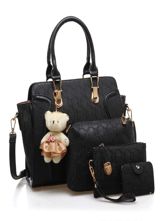 AlwaySky Women 4 Pcs Handbags Set, Tote Bag Top Handle Shoulder Crossbody Bag Wallet Card Holders Pack, Black - Image 1