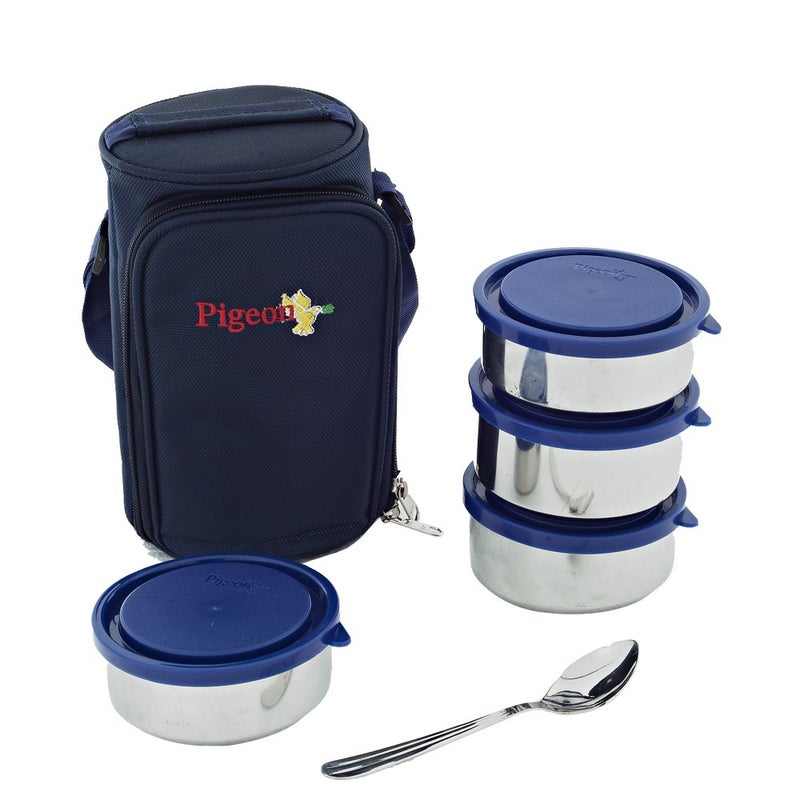Pigeon Classmate Stainless Steel Lunch Box with Insulated Bag – 4 Containers | Leak-Proof Steel Tiffin for Office, School & Travel | 300ml X 2, 450ml X 2 Containers - Image 3