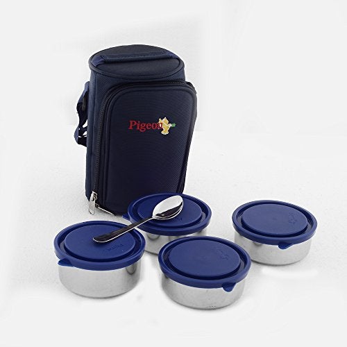 Pigeon Classmate Stainless Steel Lunch Box with Insulated Bag – 4 Containers | Leak-Proof Steel Tiffin for Office, School & Travel | 300ml X 2, 450ml X 2 Containers - Image 2