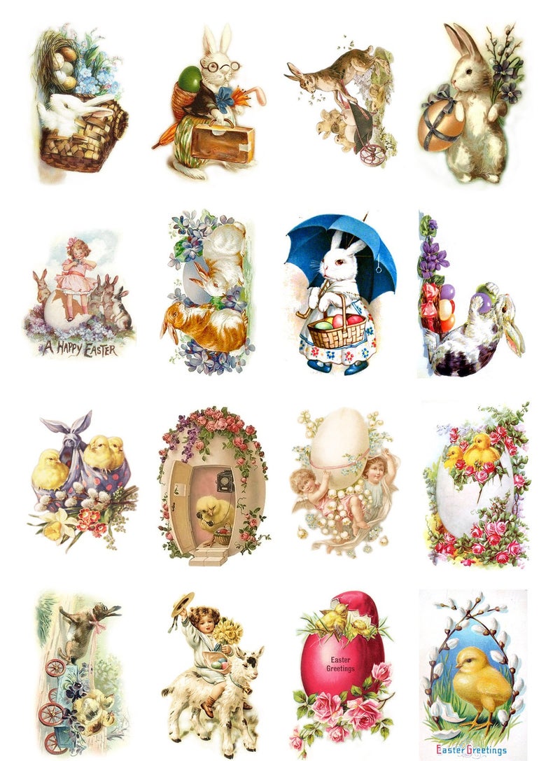 Decoupage Paper Pack 10sheets A4 8x12 Easter Bunny Chicks FLONZ Vintage Ephemera