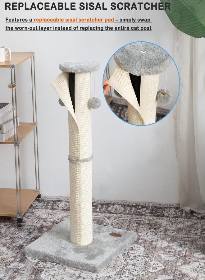 Kilodor Cat Scratching Post 34 Inches Large Sturdy Cat Post with Replaceable Sisal Scratcher and Hanging Ball Scratching Post for Indoor Cats Adult Grey - Image 4