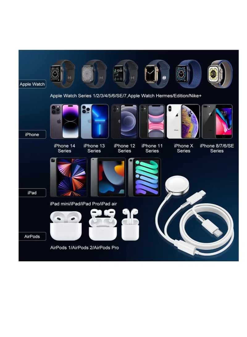 شحن سريع 2 في 1 من النوع C 2 في 1 للآيفون والساعة (1.8 م) أبيض ， كابل شاحن ممتاز ， كابل ساعة ذكية مغناطيسي لسلسلة الساعات 9 8 8 7 7 6 5 4 4 3 2 1 SE1 SE2 و iPhone 14/13/12/11 - Image 5