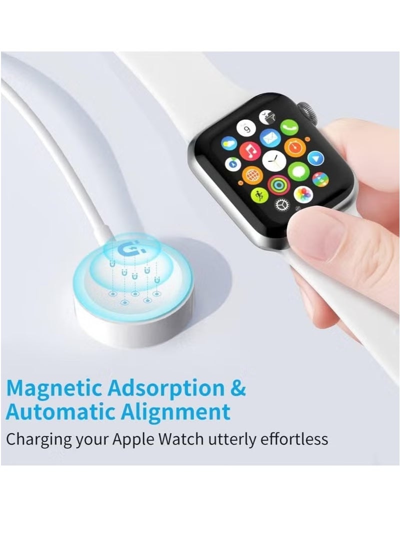 شحن سريع 2 في 1 من النوع C 2 في 1 للآيفون والساعة (1.8 م) أبيض ， كابل شاحن ممتاز ， كابل ساعة ذكية مغناطيسي لسلسلة الساعات 9 8 8 7 7 6 5 4 4 3 2 1 SE1 SE2 و iPhone 14/13/12/11 - Image 3