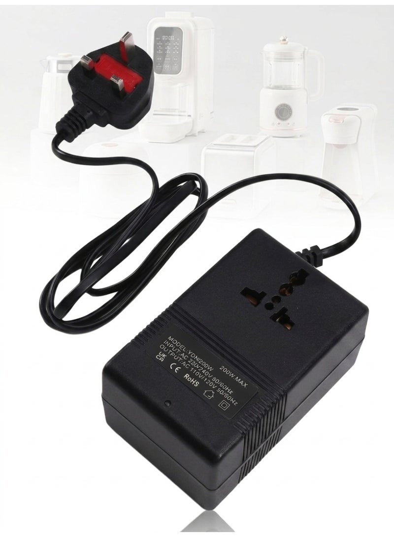 JOUDIYA Voltage Converter 220V to 110V 200W Step Down Transformer for US & Japan Appliances, Travel Power Converter Adapter for Home Office Travel Use - Image 1