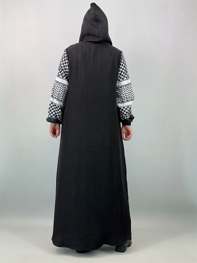 Casual  Patchwork Long Sleeves Printed Hooded Dress - Image 3