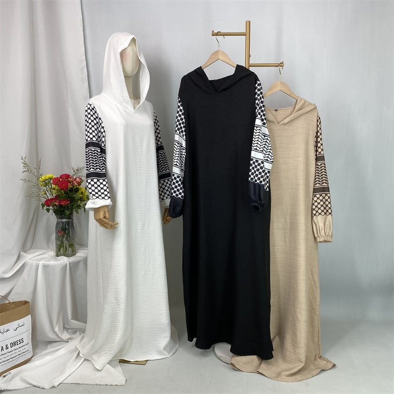 Casual  Patchwork Long Sleeves Printed Hooded Dress - Image 4