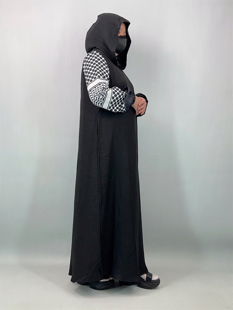 Casual  Patchwork Long Sleeves Printed Hooded Dress - Image 2