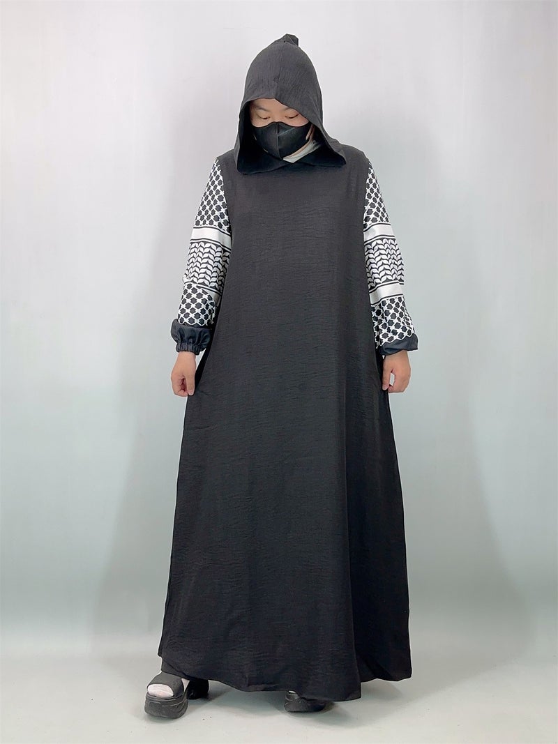 Casual  Patchwork Long Sleeves Printed Hooded Dress - Image 1