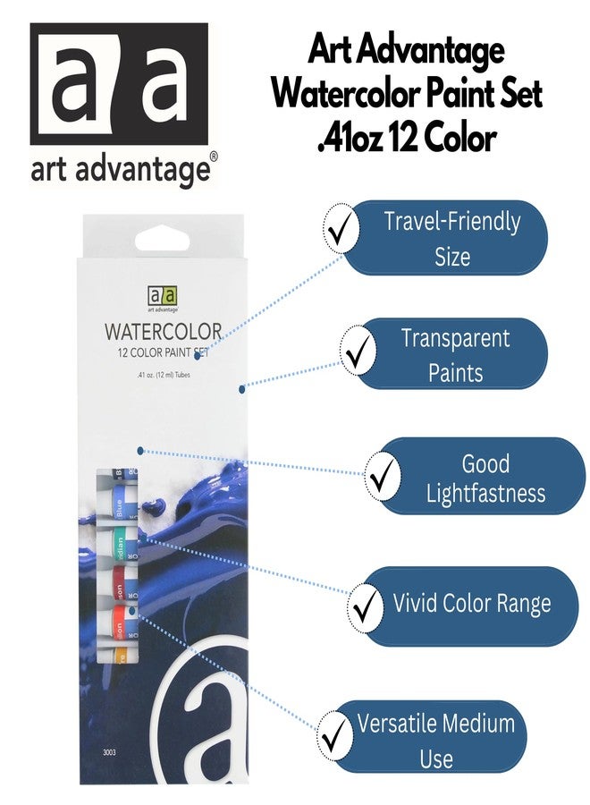 Art Advantage Watercolor Paint Set, 12 Colors (.41oz Each), Watercolor Palette for Adults, Beginners & Artists, Professional Watercolors for Painting, Art Supplies Set - Image 2