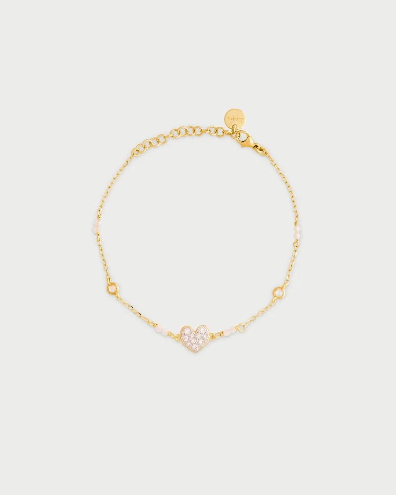 Rue Des Mill Bracelet with bezels and small pav√© heart subject - STRADUST TEN - Yellow Gold