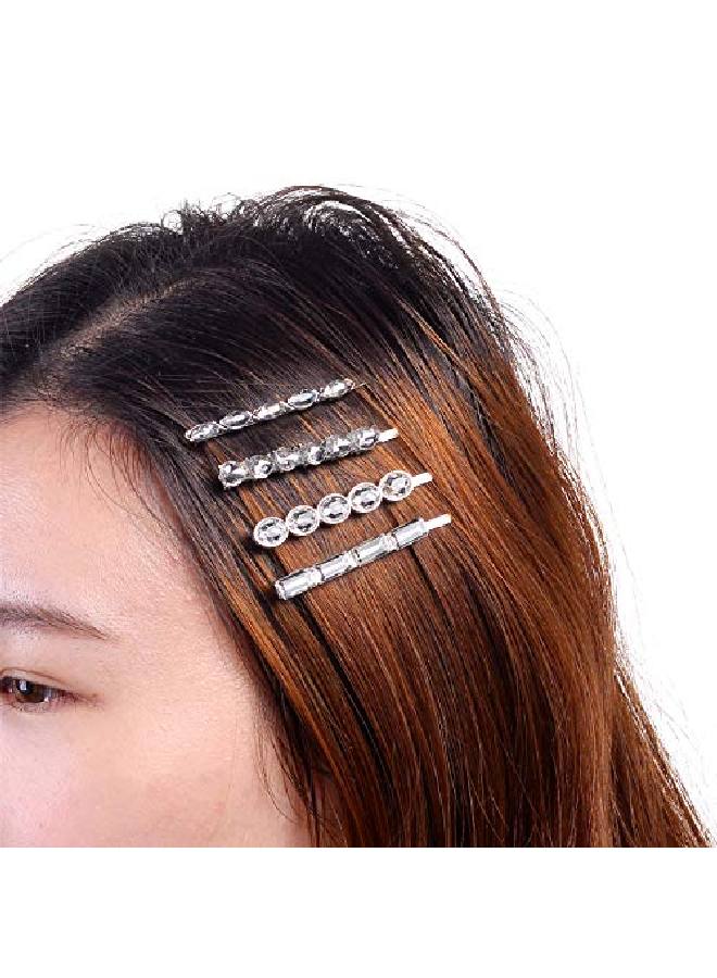 Lux Accessories Set Of 4 Pieces Round Rectangle Clear Crystal Rhinestones Silver Hair Pins - Image 4