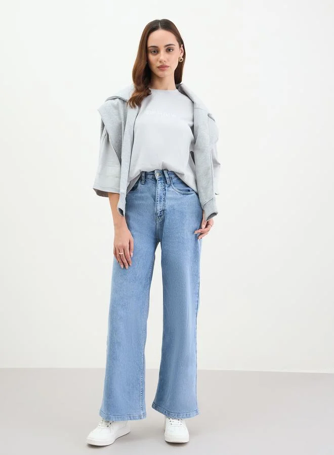 Styli Grey Oversized Slogan Print T-Shirt