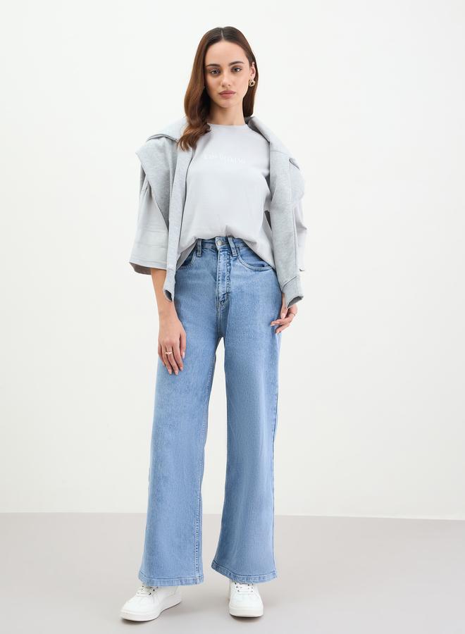 Styli Grey Oversized Slogan Print T-Shirt - Image 2