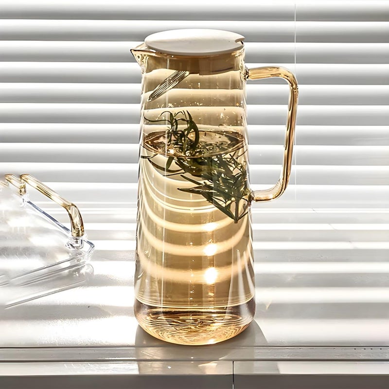 Wringo Premium Amber Glass Water Jug 18 LTR Transparent Hot Cold Water Glass Pitcher with Steel Lid Water Jug Iced Tea Milk and Juice Beverage Carafe Lemon Jug 1800ML WQ02 - Image 1