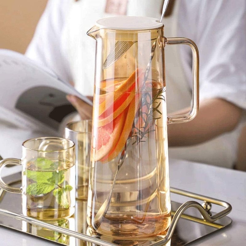 Wringo Premium Amber Glass Water Jug 18 LTR Transparent Hot Cold Water Glass Pitcher with Steel Lid Water Jug Iced Tea Milk and Juice Beverage Carafe Lemon Jug 1800ML WQ02 - Image 4
