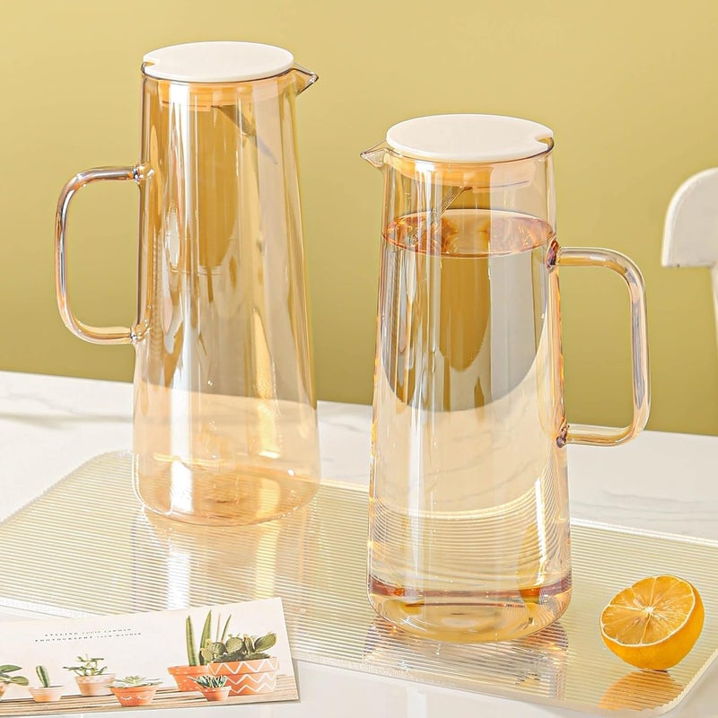 Wringo Premium Amber Glass Water Jug 18 LTR Transparent Hot Cold Water Glass Pitcher with Steel Lid Water Jug Iced Tea Milk and Juice Beverage Carafe Lemon Jug 1800ML WQ02 - Image 3