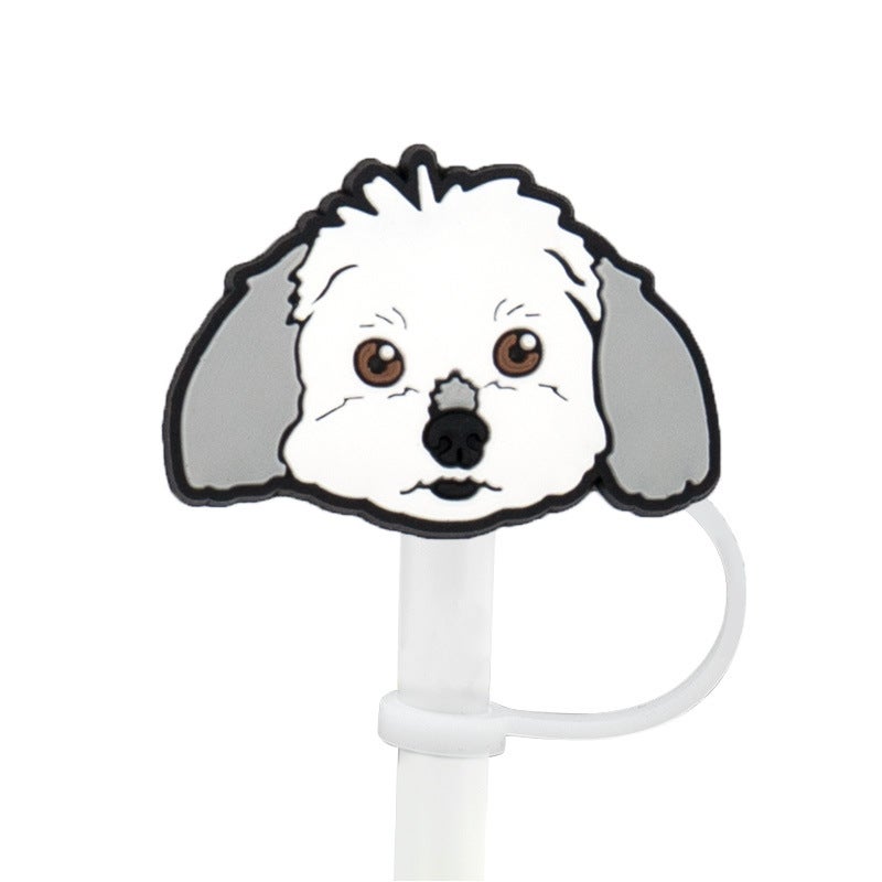 Cartoon Puppy Straw Cover Straw Cap Silicone Dust Plug Cute Anime Party Decoration Product Dustproof And Leak-Proof - Image 1