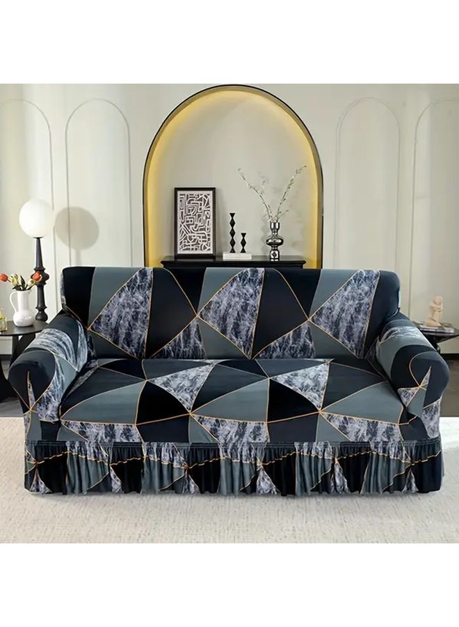 غطاء أريكة أسود بمقعد فردي مضاد للانزلاق مع هامش، واقي قماش قابل للتمدد بنمط هندسي - Image 3