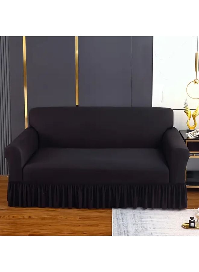 غطاء أريكة أسود بمقعد فردي مضاد للانزلاق مع هامش، واقي قماش قابل للتمدد بنمط هندسي - Image 1