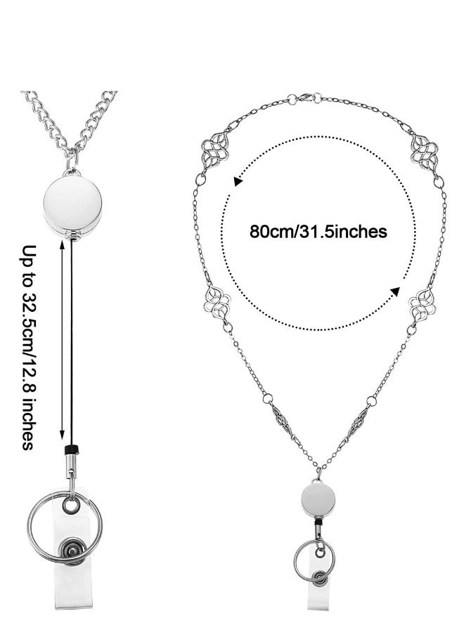 Badge Lanyard Necklaces Set Badge Reel Lanyard Women Stainless Steel Chain with Buckle and  Transparent Waterproof ID Holder for Nurse Office Worker - Image 5