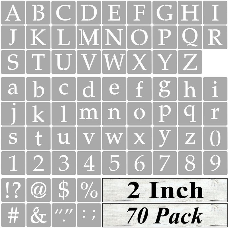 Dequera 2 Inch Alphabet Letter Stencils for Painting 70 Pack Letter and Number Stencil Templates with Signs for Painting on Wood Reusable Letters and Numbers Stencils for Chalkboard Wood Signs