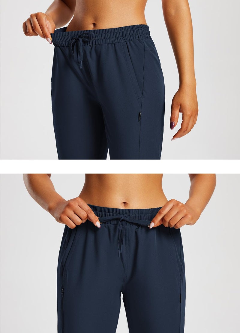 baleaf Women's 15" Long Hiking Capri Below The Knee Quick Dry Cargo Shorts UPF 50 Lightweight Zip Pocket Elastic Waist Dark Blue M - Image 5