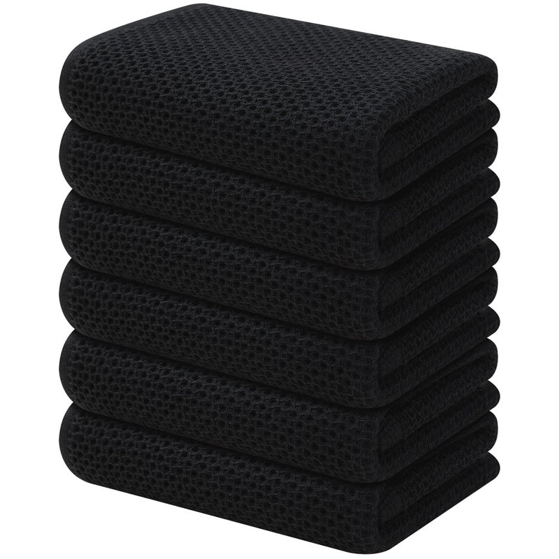 Kitinjoy Kitinjoy 100% Cotton Waffle Weave Kitchen Towels  6-Pack Super Soft and Absorbent Kitchen Dish Towels for Drying Dishes  Kitchen Hand Towels  13 in x 28 in  Black  - Image 1
