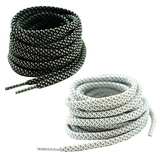 Decker Round Reflective Shoelaces 2 Pairs 1 Pair White + 1 Pair Black 5/32” Thick Night Jog Running Safe for Men & Women (54"(137 cm)) - Image 1
