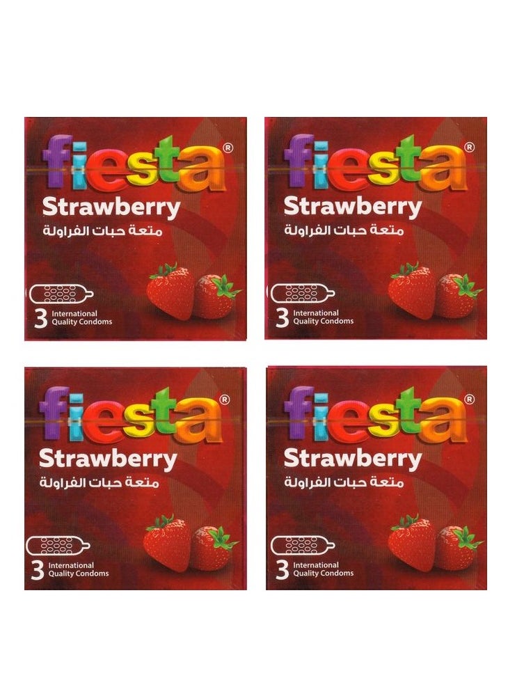 FIESTA - Strawberry Condoms - Dotted & Flavored - 4 Packs Of 3 - Image 1