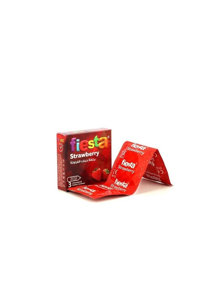 FIESTA - Strawberry Condoms - Dotted & Flavored - 4 Packs Of 3 - Image 1