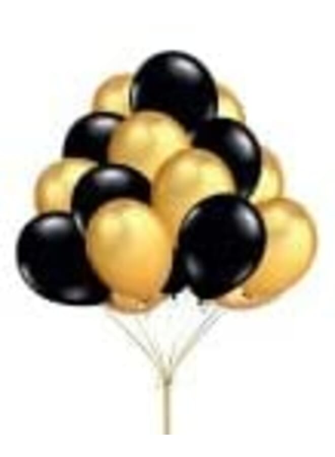 بارتي تايم مجموعة بالونات لاتكس مكونة من 12 قطعة مقاس 2 × 9 سم ذهبي وأسود - Image 1