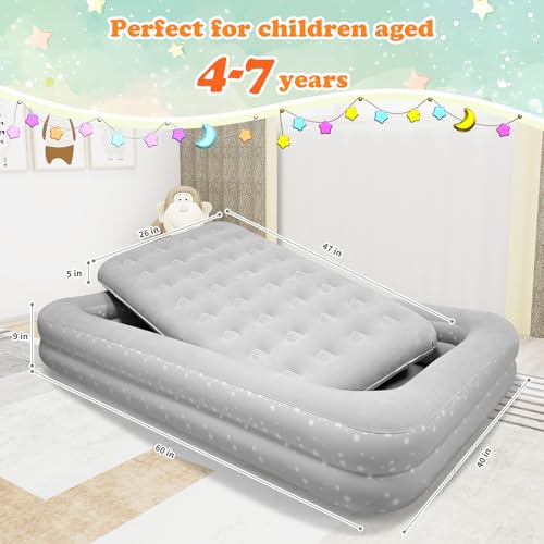 EQURROY Air Mattress for Kids 4-7 Year Old:Toddler Travel Bed with Sides, Portable Children's Inflatable Beds with Smooth Plush Surfaces for Travel, Hotels, Camping and Grandparents' Homes Gary - Image 2