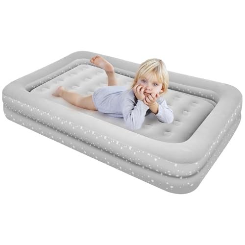 EQURROY Air Mattress for Kids 4-7 Year Old:Toddler Travel Bed with Sides, Portable Children's Inflatable Beds with Smooth Plush Surfaces for Travel, Hotels, Camping and Grandparents' Homes Gary - Image 1