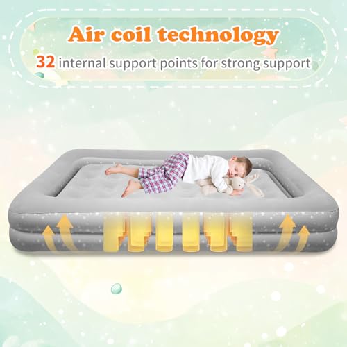 EQURROY Air Mattress for Kids 4-7 Year Old:Toddler Travel Bed with Sides, Portable Children's Inflatable Beds with Smooth Plush Surfaces for Travel, Hotels, Camping and Grandparents' Homes Gary - Image 3