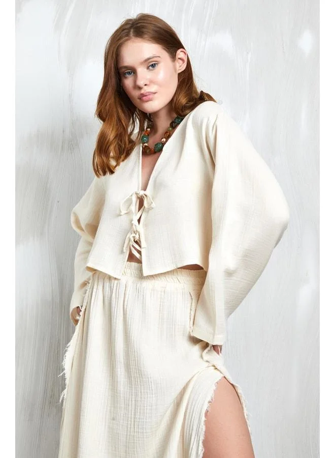 mina aise Hardy Tie-Detail Muslin Blouse Natural