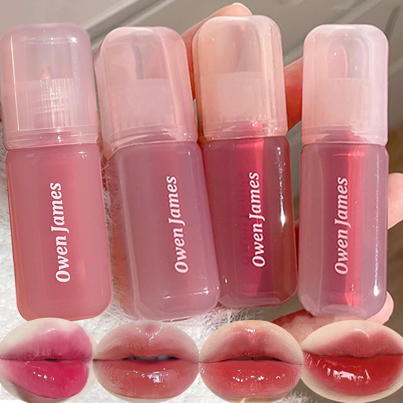 4PCS Hydrating Lip Gloss SetHighlyPigmented Korean Lip GlazePlumping Lipgloss Moisturizing Mirror Liquid Lipstick NonStick CupGlossy FinishLonglasting Natural Makeup