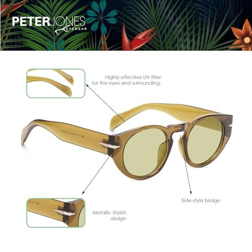 Peter Jones Round Green Beckham Style Unisex Oversized UV/UB Protected Sunglasses (3765TGR) - Image 3