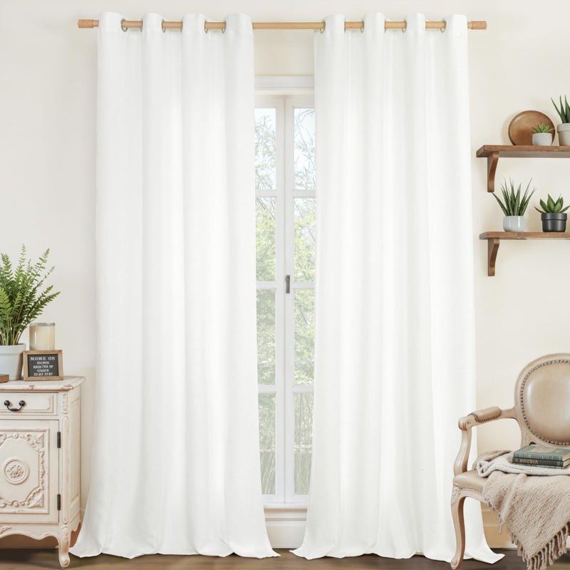 LAMIT White Linen Curtains 84 inch Length for Living Room, Thermal Insulated Soft Thick Curtains Light Filtering Privacy Grommet Window Drapes for Bedroom/Farmhouse, Set of 2 Panels, W52 x L84 - Image 1