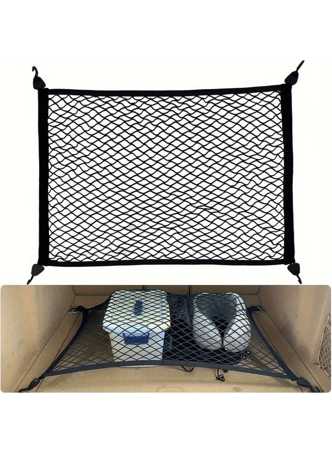 Black Expandable Car Luggage Net 80x60 to 160x120 with 4 Hooks for Trunk RV Storage - Image 1