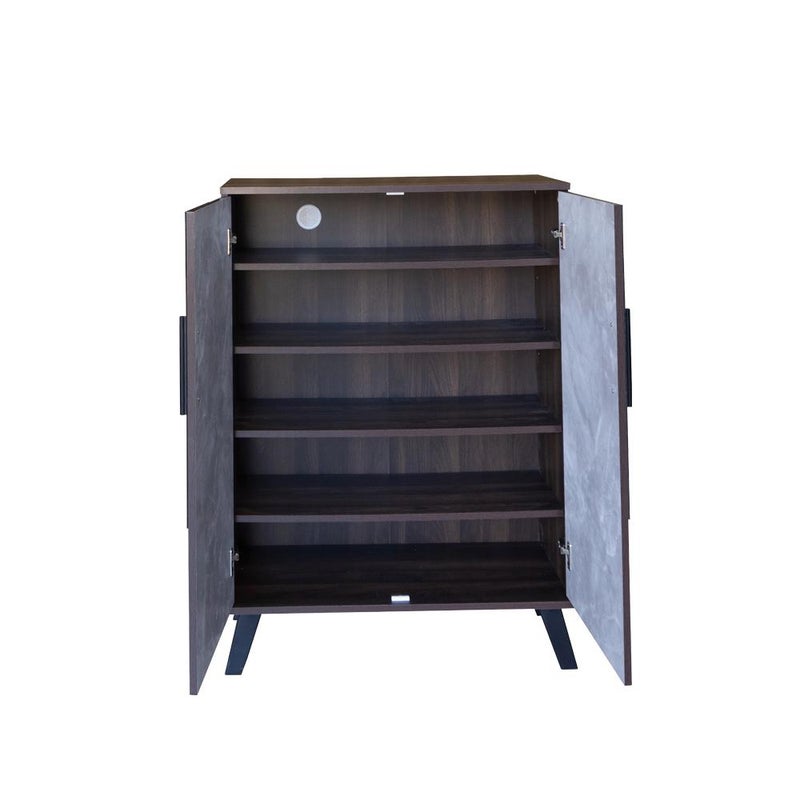 بيتي خزانة أحذية أنيقة من الخشب الماليزي 5 أدوار تنظيم – بني غامق مع رمادي - Image 4