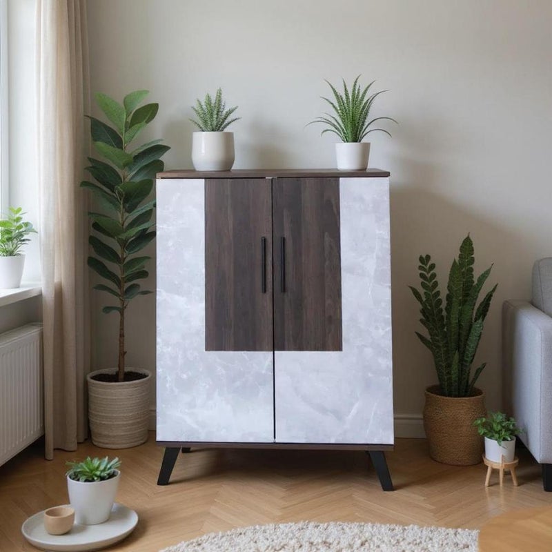 بيتي خزانة أحذية أنيقة من الخشب الماليزي 5 أدوار تنظيم – بني غامق مع رمادي - Image 1