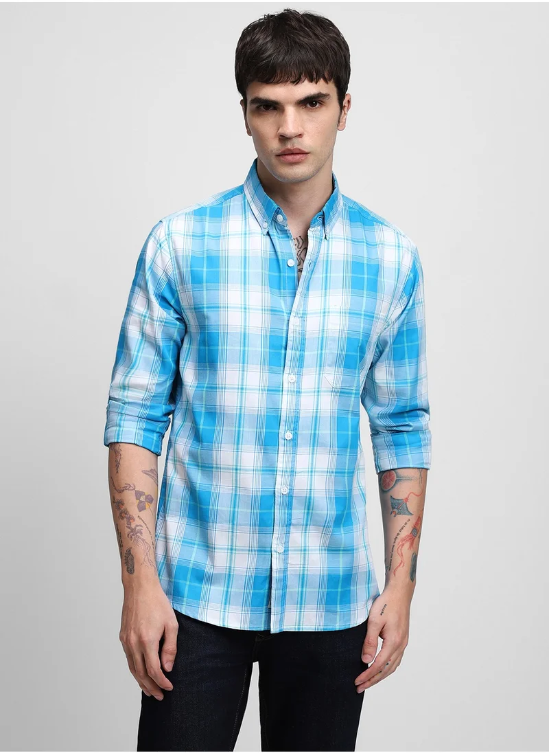 Dennis Lingo Blue Casual Shirt for Men, 100% Cotton, Slim Fit