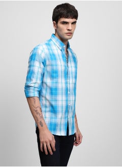 Dennis Lingo Blue Casual Shirt for Men, 100% Cotton, Slim Fit  - Image 3