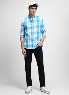 Dennis Lingo Blue Casual Shirt for Men, 100% Cotton, Slim Fit  - Image 1