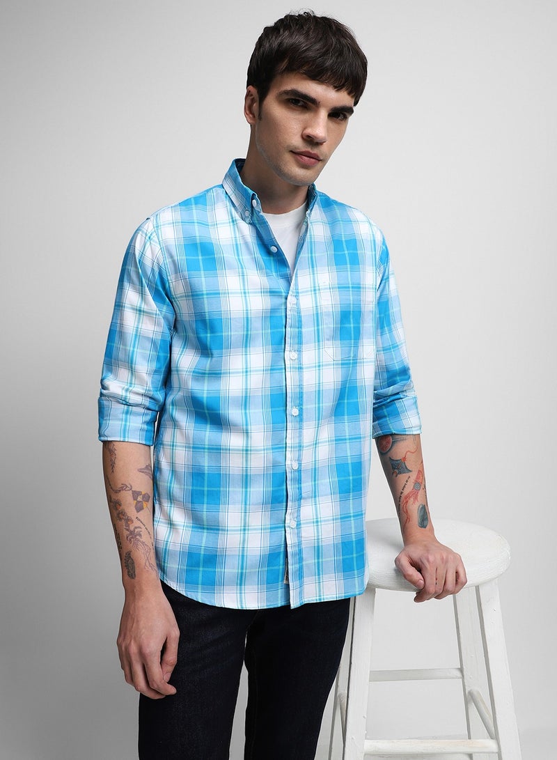 Blue Casual Shirt for Men, 100% Cotton, Slim Fit